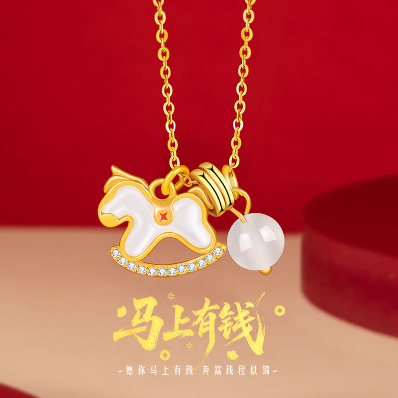 Immediately Rich Flower Sterling Silver 925 Necklace Women's High-Grade White Fritillary Birth Year Clavicle Chain Chalcedony Zodiac Pendant