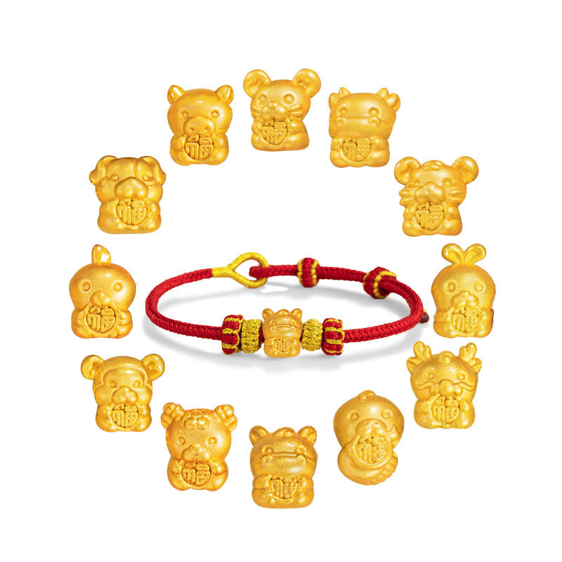 Twelve Zodiac Pure Silver 999 Woven Red Bracelet Light Luxury High-Grade Sense Birth Year Bracelet Ins Style Horse Year Bracelet