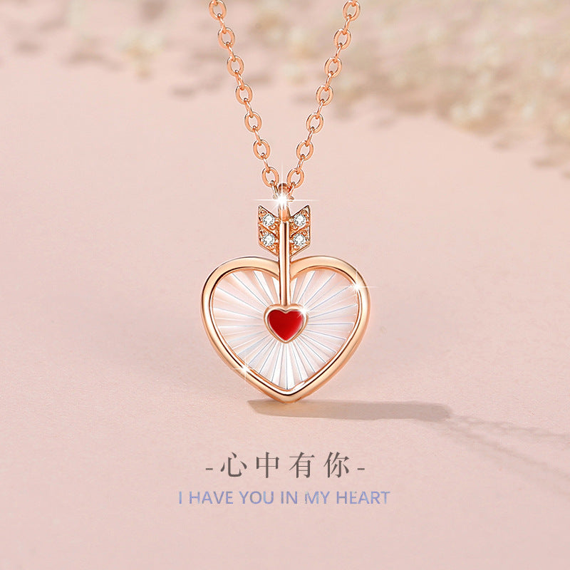 Women's 925 Sterling Silver Necklace with One Arrow, Niche Design, Light Luxury White Fritillary Clavicle Chain, INS Style Love Pendant