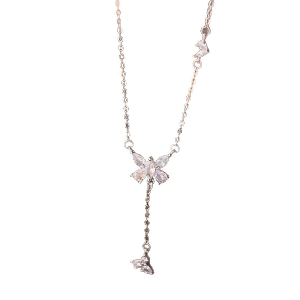 Butterfly Sterling Silver 925 Necklace Female Niche Design Light Luxury Zircon Tassel Clavicle Chain Small Red Book Same Pendant