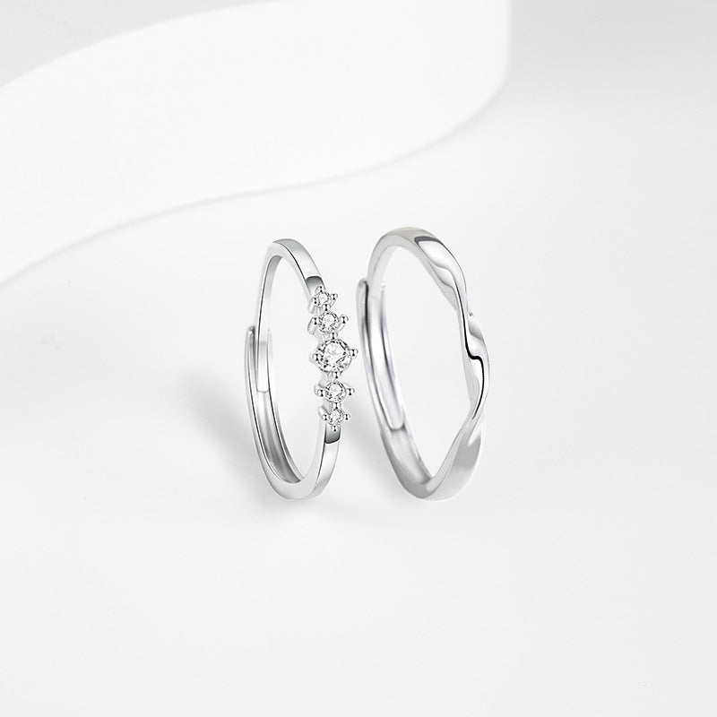 Mobius Sterling Silver 925 Couple Ring Men's and Women's Light Luxury High-Grade White Crystal Ring Ins Valentine's Day Ring