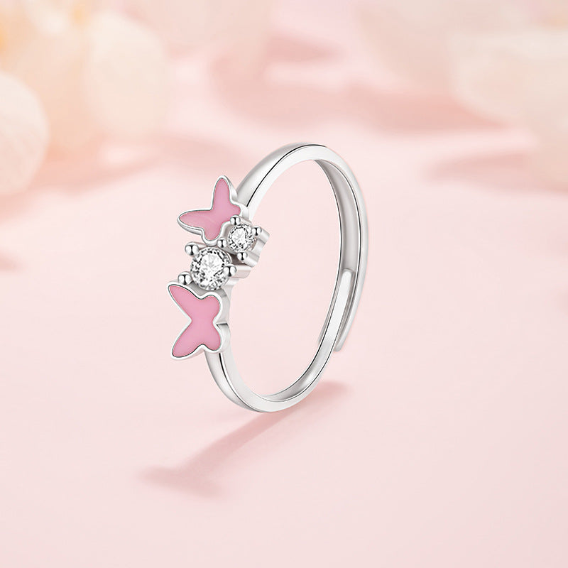 Butterfly Pure Silver 999 Luminous Ring Female Fashion Versatile Epoxy Star Zircon Ring Ins Style Super Fairy Ring
