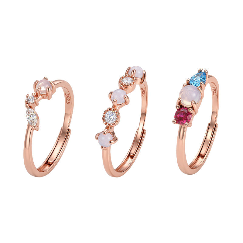 Girl Heart Gentle Style Korean Style Ring S925 Silver Inlaid Glass Stone Zircon Niche Fashion Adjustable Ring