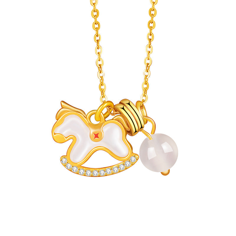 Immediately Rich Flower Sterling Silver 925 Necklace Women's High-Grade White Fritillary Birth Year Clavicle Chain Chalcedony Zodiac Pendant