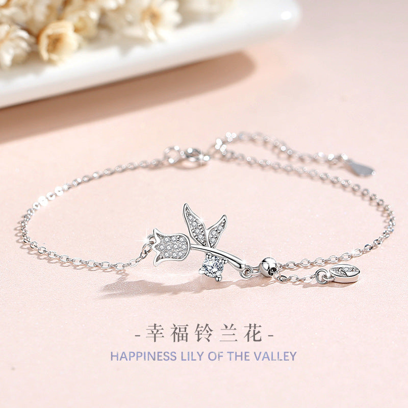 Lily Sterling Silver 925 Bracelet Female Niche Design Light Luxury Tassel Bracelet for Girls Ins Style Flower Bracelet