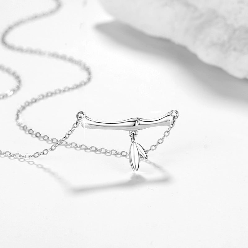 Green Plum Bamboo Horse Sterling Silver 925 Couple Necklace Men and Women Fashion All-Match Clavicle Chain Goods Ins Style Bamboo Pendant