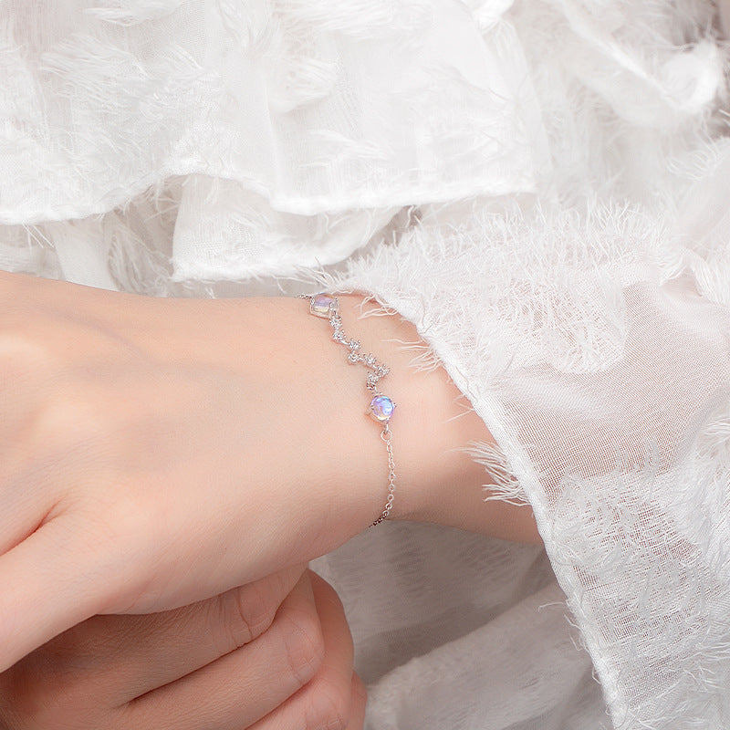 S925 Silver Bracelet Female Big Dipper Seven Star Moonstone Niche Design Sense Star Rail Bracelet Light Luxury Temperament Jewelry Wholesale
