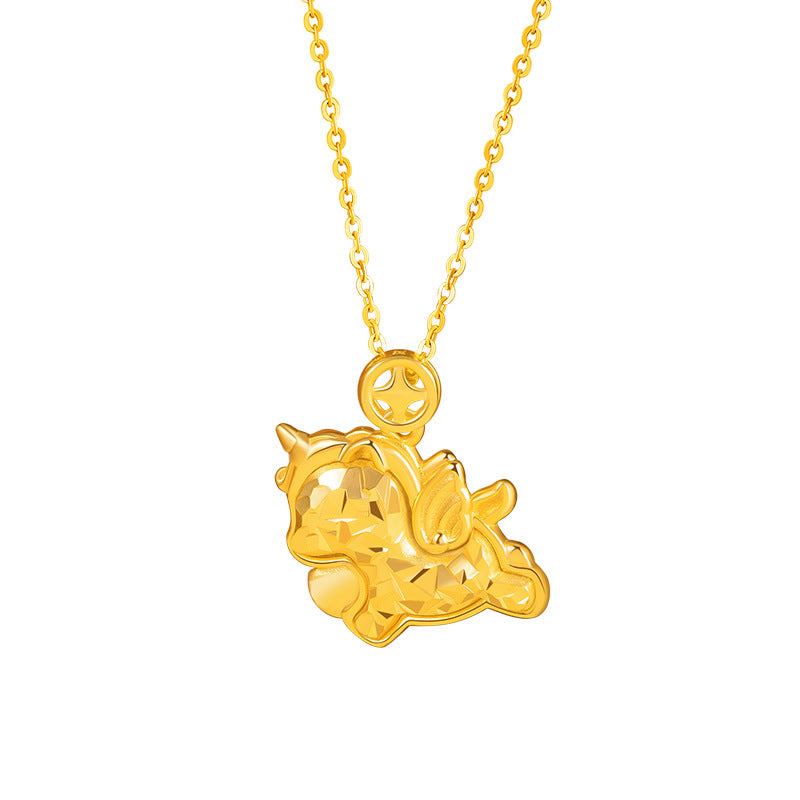 Immediately Rich Sterling Silver 925 Necklace Women's Light Luxury High-Grade Sense Birth Year Copper Coin Clavicle Chain Ins Zodiac Horse Pendant
