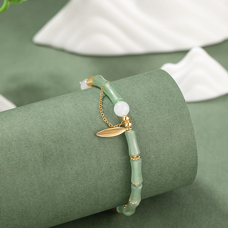 Festival High-Rise Sterling Silver 925 Bracelet New Chinese National Fashion Dongling Jade Bamboo Bracelet Ins Style Light Luxury Bamboo Bracelet