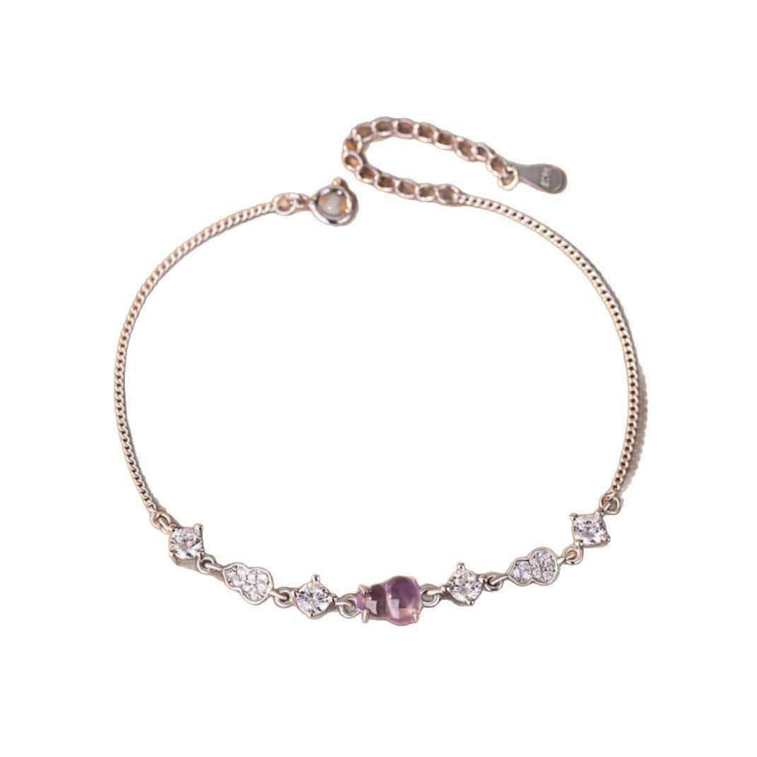 Gourd Sterling Silver 925 Bracelet Women's Light Luxury High-Grade Natural Amethyst Bracelet Ins Style Nine Purple off-Fire Bracelet