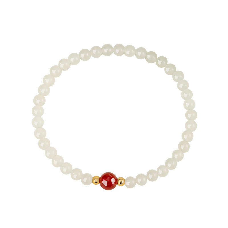 Natural Hetian Jade Sterling Silver 925 Bracelet Female New Chinese National Fashion Red Agate Bracelet Ins Valentine's Day Gift Bracelet