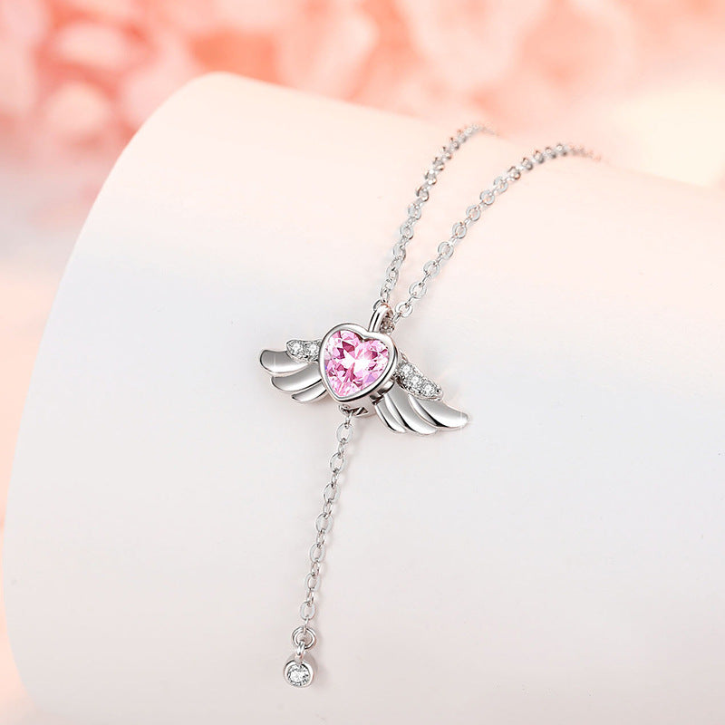 Angel Wings Sterling Silver 925 Necklace Women's Fashion Versatile Love Clavicle Chain Ins Pull Wings Movable Pendant