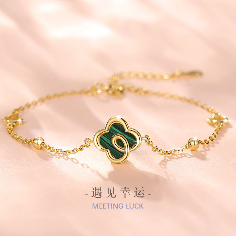 Lucky Clover Sterling Silver 925 Bracelet Women's Fashion Versatile Flower Bracelet Qixi Ins Style Peacock Bracelet