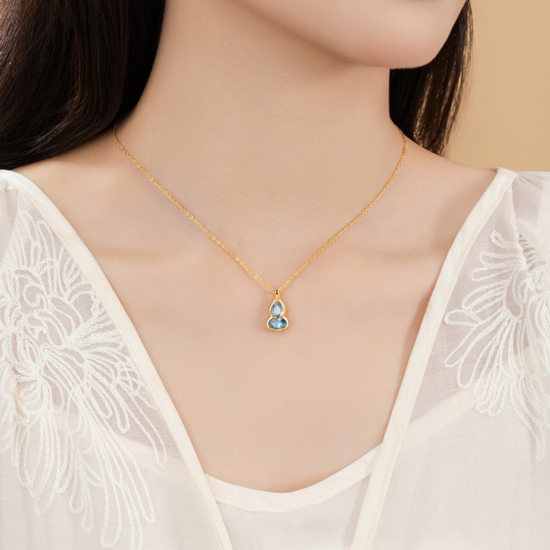 Gourd Sterling Silver 925 Necklace Light Luxury High-Grade Twelve Birthday Stone Clavicle Chain Ins Style Star Stone Zircon Pendant
