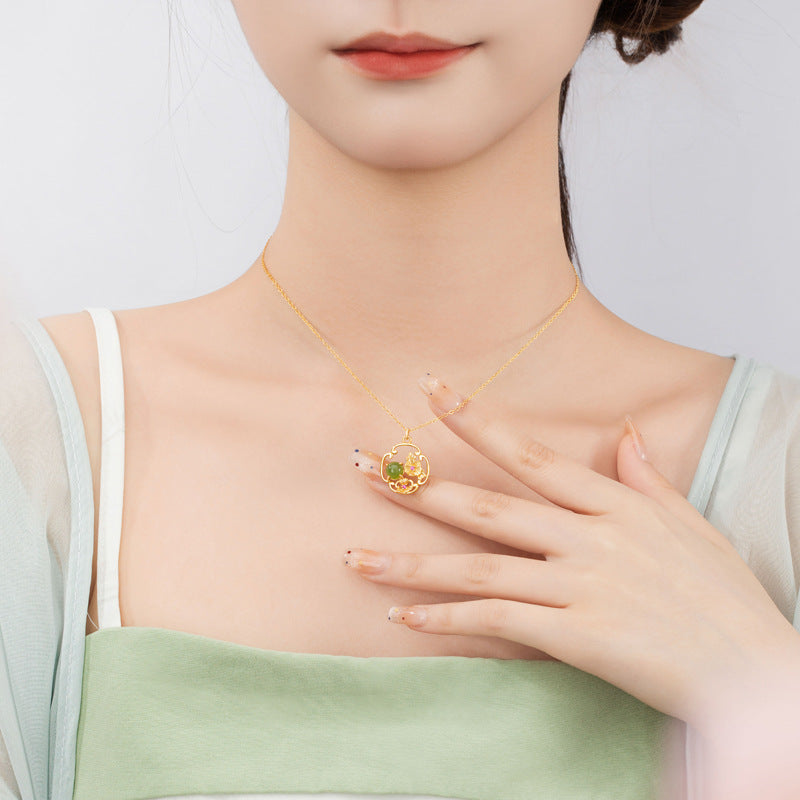 Collana in argento sterling 925 – loto e giada Hetian