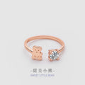 Teddy Bear Sterling Silver 925 Ring Female Fashion Versatile Zircon Ring Ins Style Cute Cute Bear Adjustable Ring