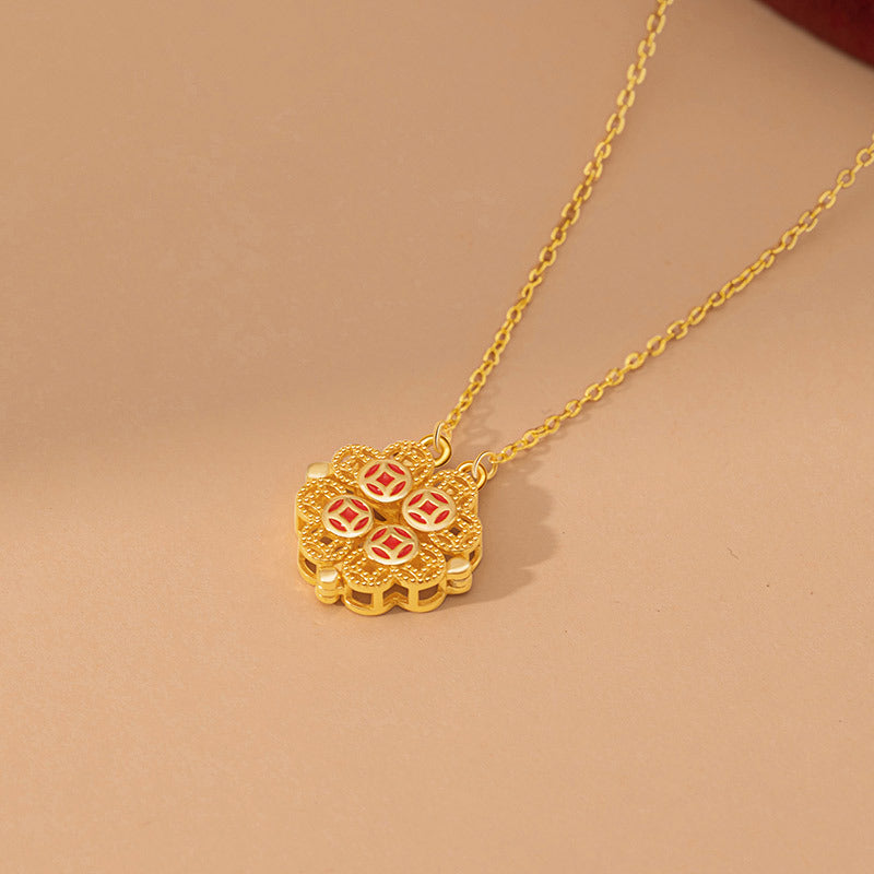 Lucky Clover Sterling Silver 925 Magnetic Necklace Women's High-Grade Love Clavicle Chain Two-Piece Copper Coin Pendant