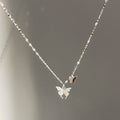 Butterfly Pure Silver 999 Necklace Female Niche Design Light Luxury Zircon Clavicle Chain Ins Style Sparkling Pendant