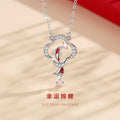 Lucky Koi Fish Sterling Silver 925 Necklace Women's Fashion Versatile Pink Zircon Clavicle Chain Ins Clover Pendant