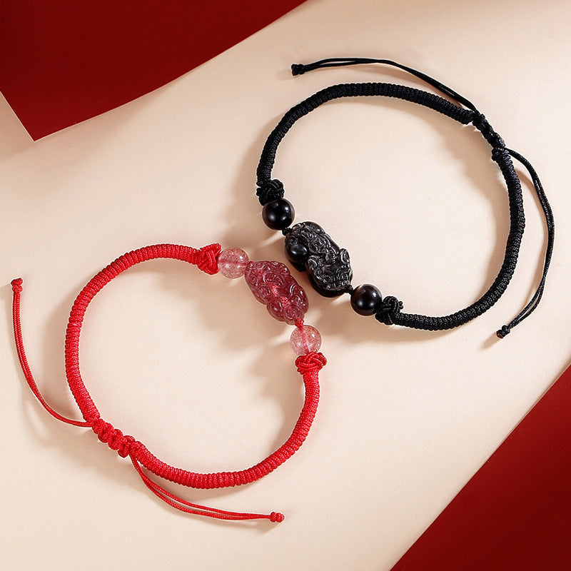 Women's and Women's Hand-Woven Strawberry Crystal Couple Bracelet