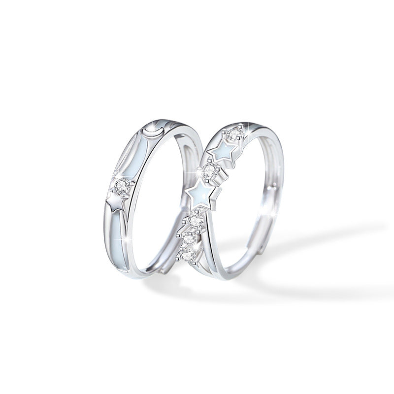 Star Luminous Sterling Silver 925 Couple Ring Men and Women Niche Design Light Luxury Zircon Ring Ins Star Ring