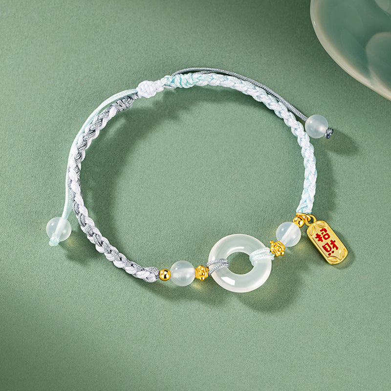 Tongxin Knot Sterling Silver S925 Couple Bracelet Men and Women Simple Chalcedony Bracelet New Chinese Style Safety Buckle Lucky Bracelet