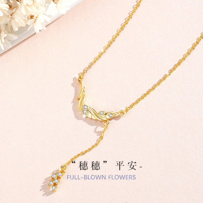Tassel Safe Sterling Silver 925 Necklace Female Niche Design Light Luxury Tassel Clavicle Chain Qixi Ins Wheat Ear Pendant