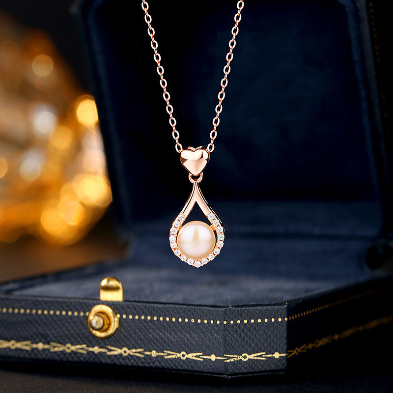 Sterling Silver S925 Necklace Women's Lovely Water Drop Freshwater Pearl Pendant Light Luxury Ins Style Clavicle Chain for Girlfriend Jewelry