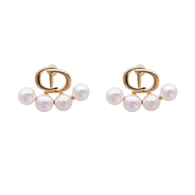 Letter CD Sterling Silver 925 Pearl Stud Earrings Female Niche Design Light Luxury Earrings Ins Style Cross-Border Foreign Trade Earrings
