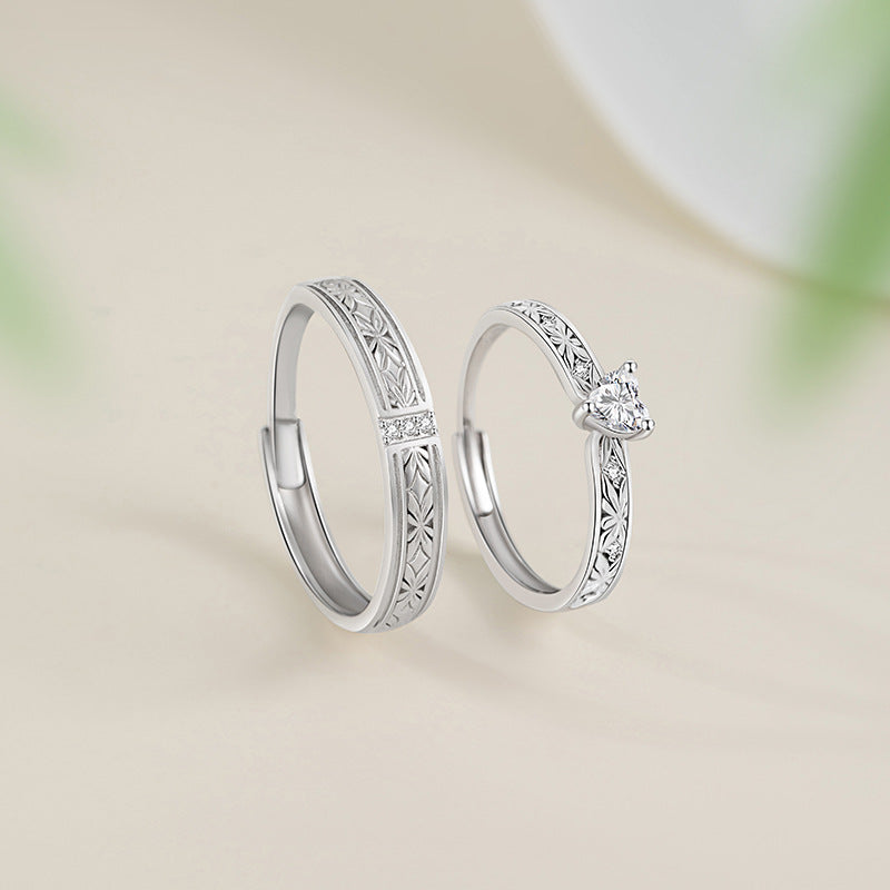 Love Pure Silver 999 Couple Ring Niche Design Light Luxury Star Ring Ins Style Qixi Gift Ring