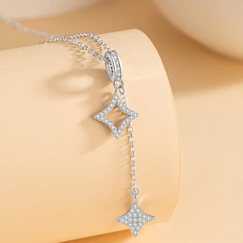 Star Sterling Silver S925 Necklace Women's Fashion All-Match Small Zircon Clavicle Chain Ins Style Hollow Tassel Pendant