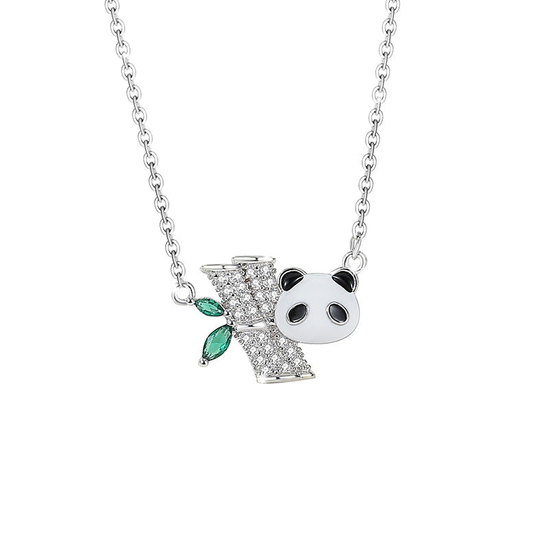 Panda Sterling Silver 925 Necklace Female Niche Design Light Luxury Zircon Clavicle Chain Get Things Ins Style Bamboo Pendant
