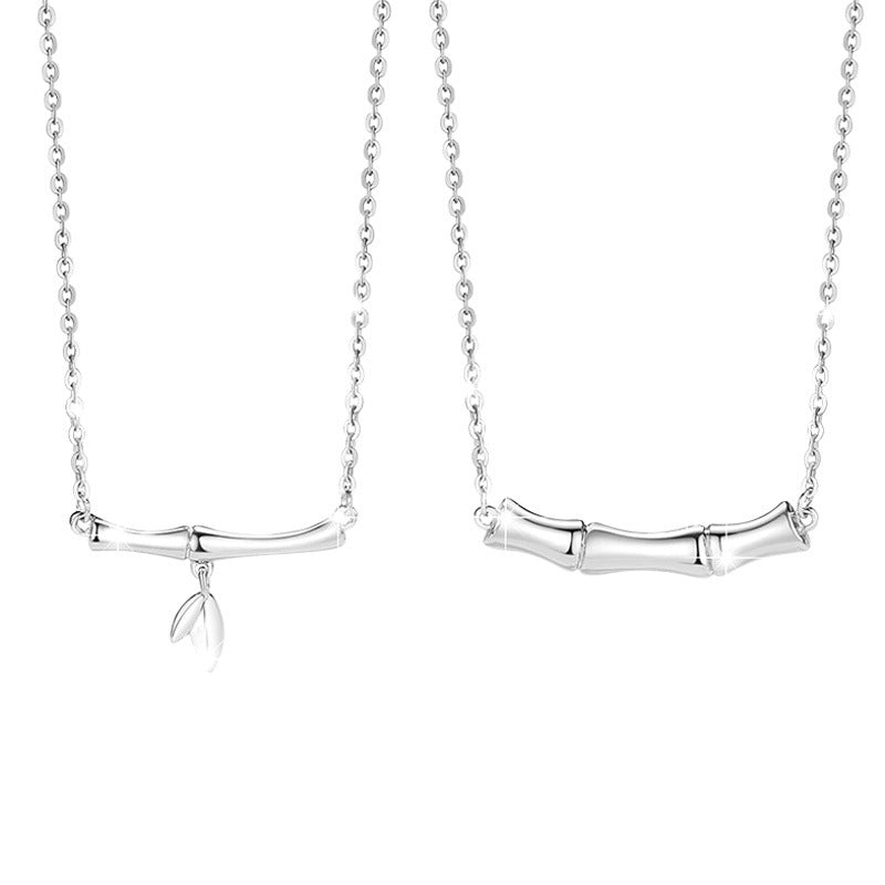 Green Plum Bamboo Horse Sterling Silver 925 Couple Necklace Men and Women Fashion All-Match Clavicle Chain Goods Ins Style Bamboo Pendant