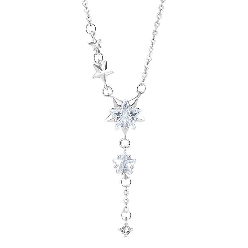 Star Sterling Silver 925 Necklace Female Niche Design Light Luxury Zircon Tassel Clavicle Chain Ins Style Meteor Shower Pendant