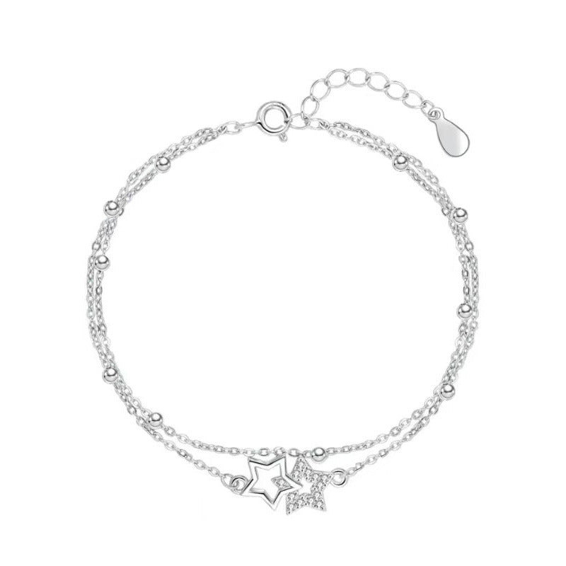 Starry Sky Story Sterling Silver 925 Bracelet Female Niche Design Light Luxury Star Bracelet Ins Double-Layer Starry Bracelet