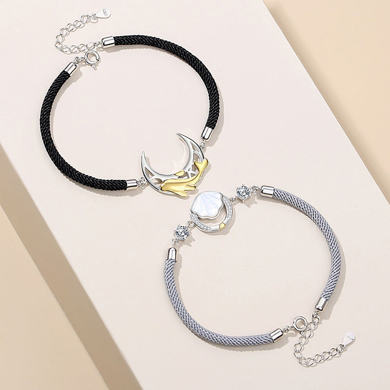 Shell 925 Sterling Silver Couple Bracelet Niche Design Woven Whale Bracelet Valentine's Day This Life Has Your Bracelet