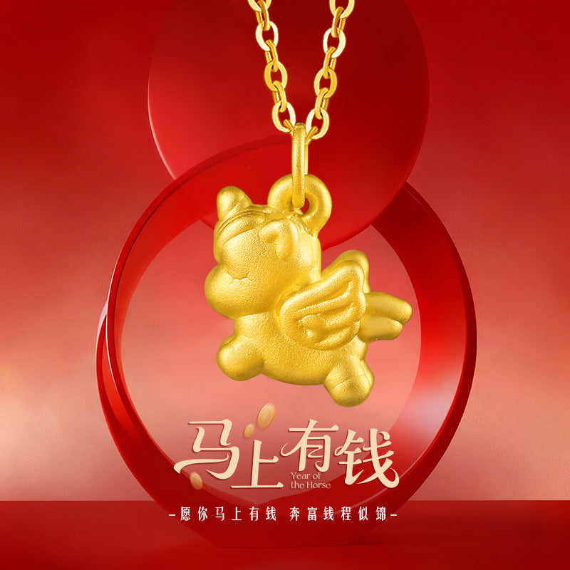 Immediately Rich Pure Silver 999 Necklace Female New Chinese National Fashion Animal Year Unicorn Clavicle Chain Zodiac Horse Pendant