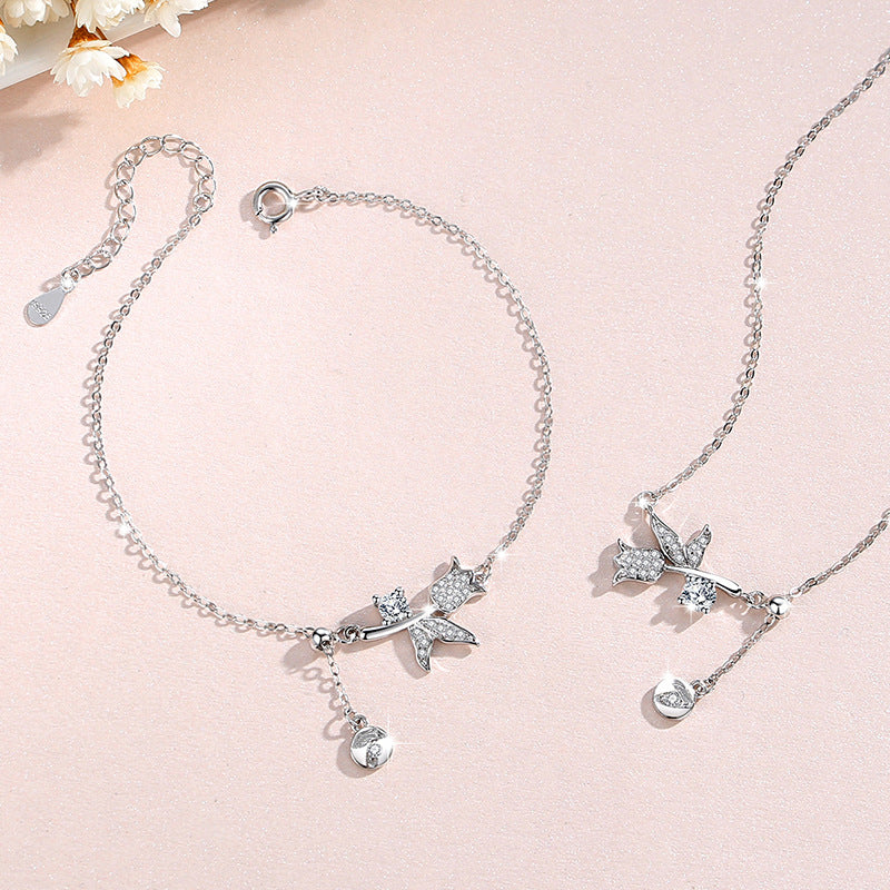 Lily Sterling Silver 925 Bracelet Female Niche Design Light Luxury Tassel Bracelet for Girls Ins Style Flower Bracelet