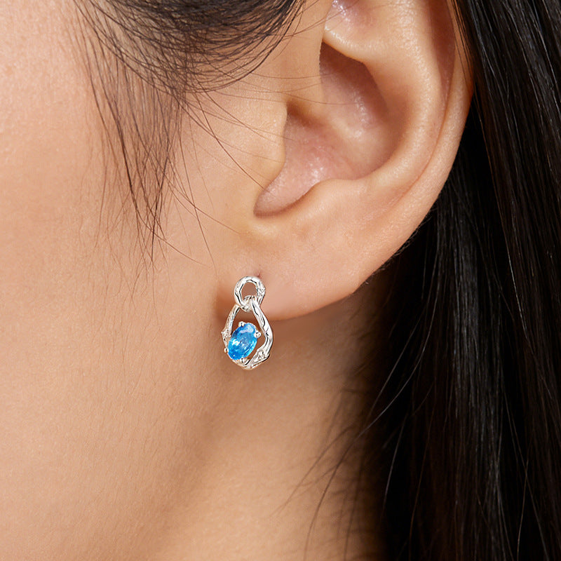 S925 Sterling Silver Ring Necklace Earrings Set Niche Design Vine Winding Blue Zircon Three-Piece Cross-Border Exclusive