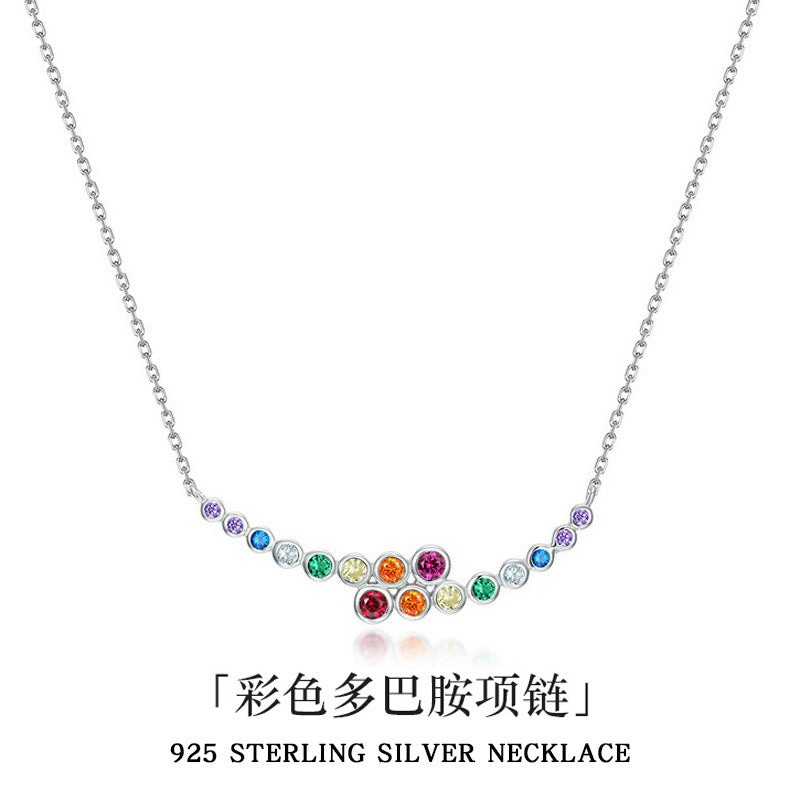 Rainbow Dopamine Sterling Silver 925 Necklace Female Sweet Cute Style Zircon Clavicle Chain Ins Little Red Book Same Pendant