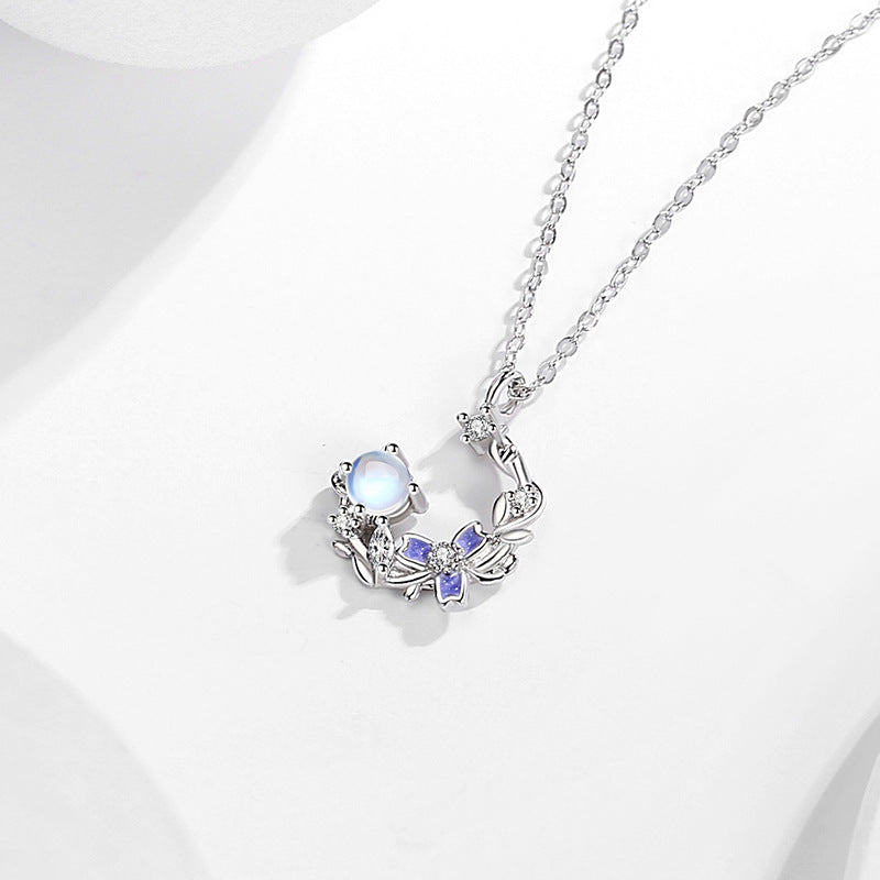 Yongtan Flower Pity Sterling Silver 925 Necklace Female Niche Design Light Luxury Zircon Clavicle Chain Ins Style Glass Stone Pendant