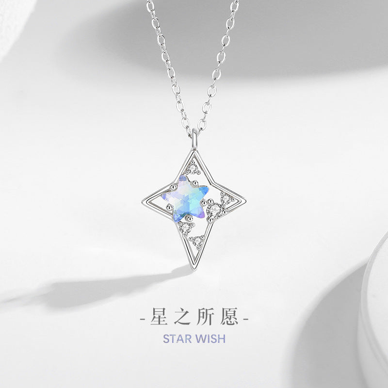 Star's Wish 925 Sterling Silver Necklace Female Niche Design Light Luxury Five-Pointed Star Clavicle Chain Get Things Ins Style Pendant
