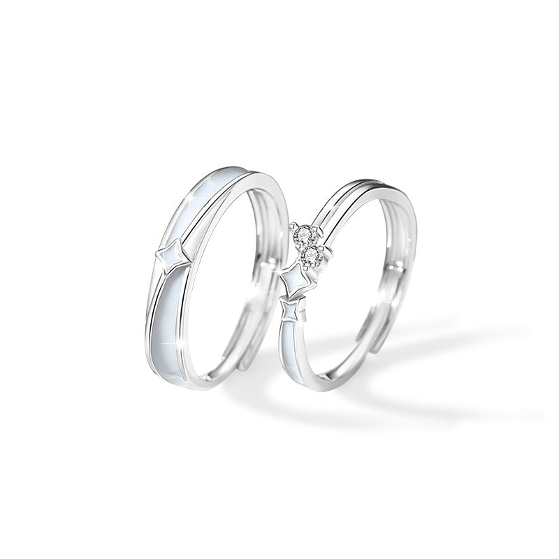 Meteor Shower Luminous Sterling Silver 925 Couple Ring Men and Women Fashion All-Match Zircon Ring Ins Wind Star Ring