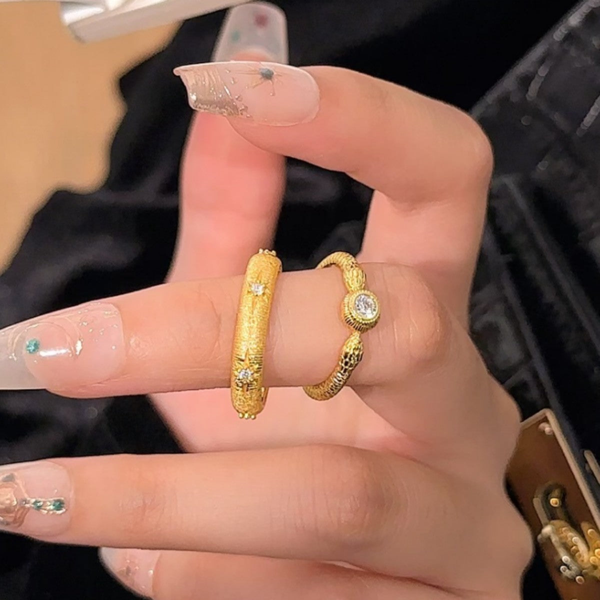 Mid-Ancient Palace Style Snake Sterling Silver 925 Ring Light Luxury High-Grade round Zircon Ring Ins Texture Ring