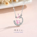 Butterfly Sterling Silver 925 Necklace Women's Fashion Versatile Moon Clavicle Chain 520 Valentine's Day Love Pink Diamond Pendant