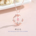 Butterfly Sterling Silver 925 Necklace Women's Fashionable All-Match Pink Zircon Clavicle Chain, INS Style Flower Pendant