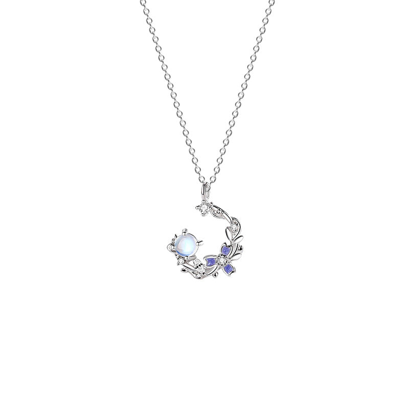 Yongtan Flower Pity Sterling Silver 925 Necklace Female Niche Design Light Luxury Zircon Clavicle Chain Ins Style Glass Stone Pendant