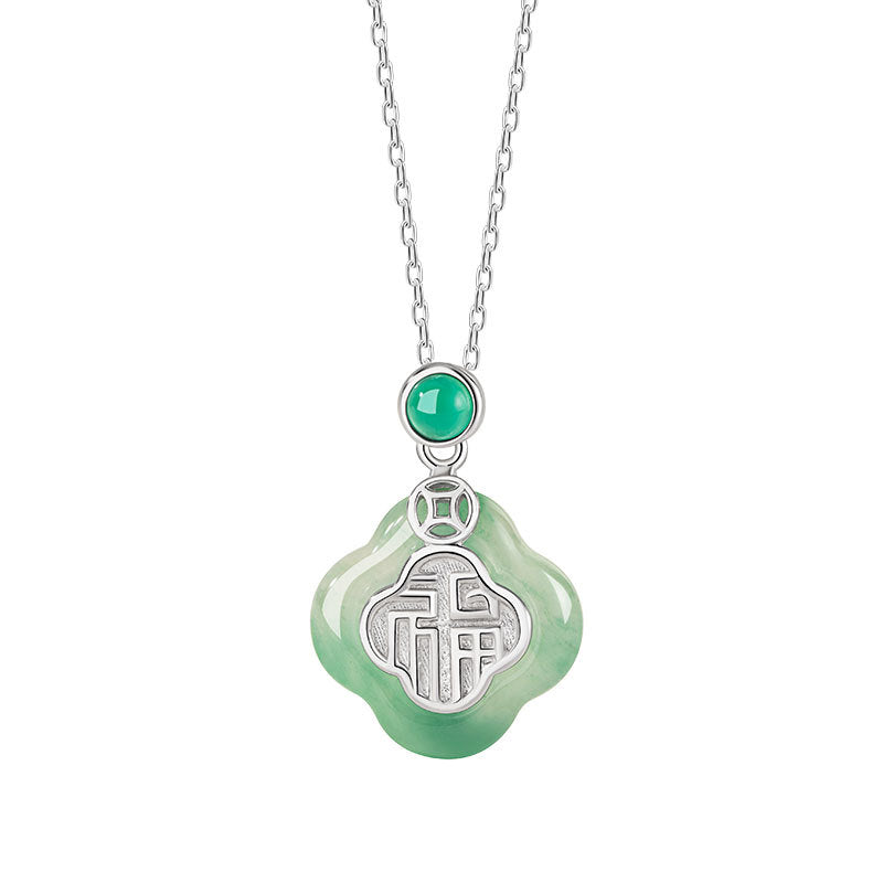 Lucky Clover Sterling Silver 925 Necklace Women's New Chinese Natural African Cuifu Clavicle Chain Isn Chalcedony Pendant