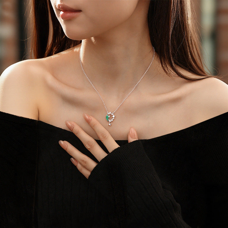 Natural White Agate S925 Sterling Silver Necklace Enamel Luminous Clavicle Chain Niche Ins Style Butterfly Garland Pendant