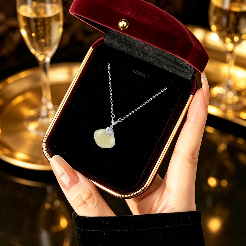 Original Xiangyun Ruyi Hetian Jade S925 Sterling Silver Necklace Women's New Chinese Clavicle Chain National Style Safety Lock Pendant